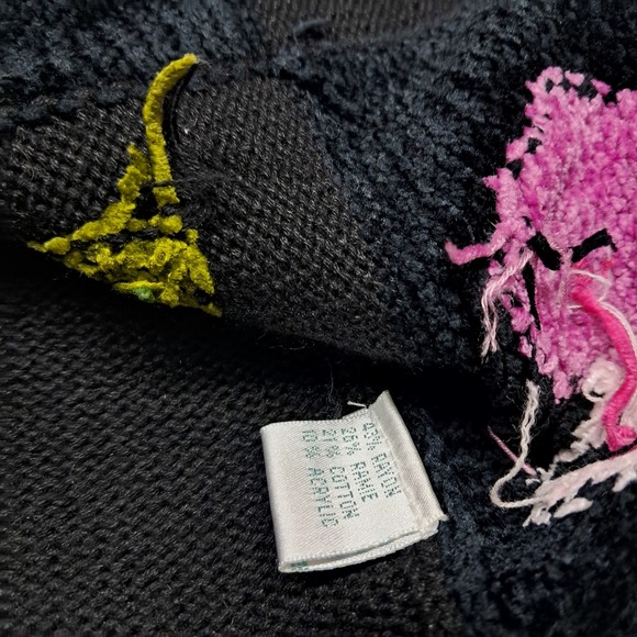 Vintage Claire Murray Sweater Cardigan Women's Medium Black Floral Embroidered - Picture 10 of 14